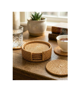 Sous-verres en rotin BOHO, tapis de table réutilisables, lot de 4, design tressé naturel - Product Image 3