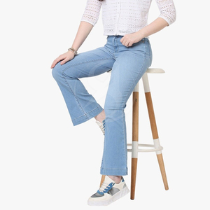 Women's Mid Waist Straight Canvas Denim <b>Jeans</b> <b>Elastic</b> Waist Breathable Eco-Friendly Summer Casual Custom Design Wholesale Pants - Product Image 5