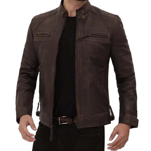 Veste pour homme de haute qualité, design personnalisé, en cuir d'agneau véritable, imperméable, style motard, fournisseur en gros, OEM, marque privée, mode - Product Image 3