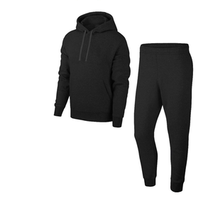Conjunto Deportivo con Capucha para Hombre, Color Negro, Manga Larga, Pantalones Deportivos Casuales con Bolsillos Laterales, Ropa de Otoño, Transpirable, Color Sólido, Corte Regular - Product Image 4