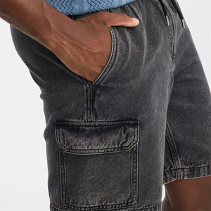 Nouveau design – Short en jean gris foncé pour homme, style streetwear, longueur genou, décontracté, avec cordon de serrage à la taille - Product Image 5