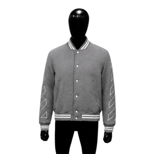 Blouson universitaire homme en laine grise premium 100 %, tendance, avec boutons en corne, élégant, respirant, col rabattable, coupe classique pour l'hiver - Product Image 1