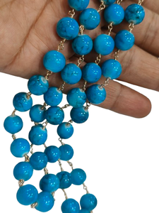 Turquoise Plain Smooth Round Shape 10 mm <b>Rosary</b> Chain Sold Per Foot - Product Image 4