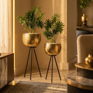 Ensemble de vases de sol faits à la main Organic Curves, support trépied contemporain, décoration de plantes d'intérieur - Product Image 5