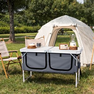 <b>Portable</b> 4ft <b>Picnic</b> <b>Table</b> with Carry Handle Outdoor Folding Camping <b>Table</b> 3 Adjustable Height Square Shape Storage Compartment - Product Image 4