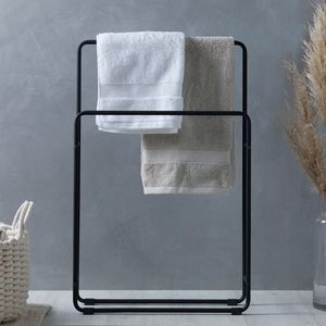 Porte-serviettes double en métal blanc minimaliste, support autoportant, organisateur de salle de bain, gain de place, structure moderne et durable - Product Image 4