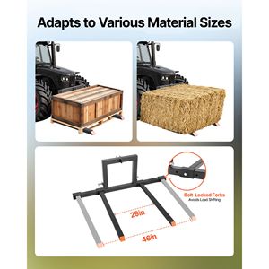 Forche per pallet a 3 punti con morsetto da 1500 libbre, lunghezza totale 50 pollici, forca per trattore resistente da 28,9 pollici con regolazione 46 pollici, nuova condizione - Product Image 3