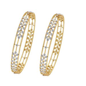 Brazalete de Oro Amarillo con Diamantes Cultivados en Laboratorio en Forma de Hoja y Diseño de Enredadera de Varias Filas - Product Image 6