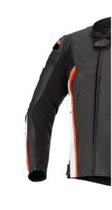 Men's Wool/Viscose Motorcycle <b>Jacket</b> Black White Orange Color Blocking Covered Button Closure Stand Collar Breathable Windproof - Product Image 4