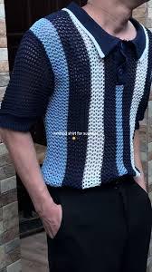 Vêtements en tricot pour hommes en gros |   Chemises décontractées en crochet rayées avec logo personnalisé |   Polo en maille à motif géométrique de haute qualité - Product Image 2