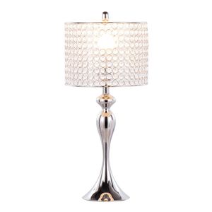 Lampada da tavolo Ashland da 27 pollici in nichel lucido con paralume rotondo con perline di cristallo trasparente K9 G, design contemporaneo in metallo - Product Image 3