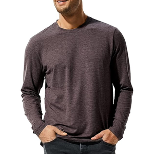 เสื้อยืดคอกลมแขนยาวผู้ชายทรงปกติสีพื้นผ้าถักลำลอง - Product Image 1