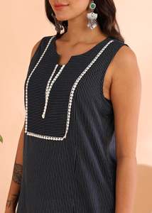 Kurti court en coton cambre d'été, style Kantha, sans manches, col en V, coupe classique, élégant, ethnique, pour femme, décontracté, séchage rapide, protection solaire - Product Image 2