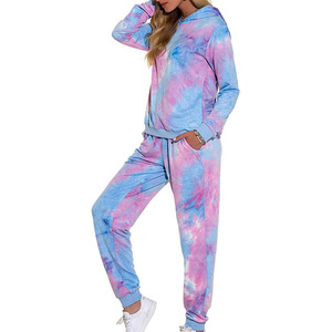 Conjunto de Sudadera con Capucha y Pantalones Deportivos de Felpa Tie Dye de 2 Piezas para Mujer, Corte Holgado Informal para Todas las Temporadas - Product Image 2