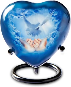 Urna Funeraria de Corazón Blanco Perla para Cenizas Humanas con Soporte de Metal Cromado, Urna Conmemorativa Clásica de Aluminio Personalizada para Cenizas de Adultos - Product Image 4