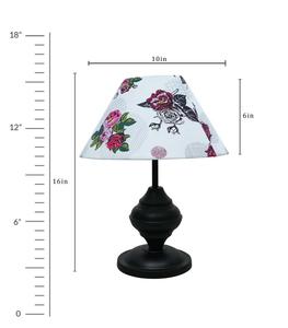Traditional Floral Fabric Empire Shade Table Lamp 16in Metal Base Warm White <b>Light</b> for Bedroom Decor - Product Image 2