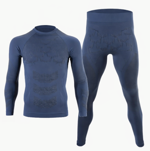 Ensemble de compression sportif respirant pour homme, manches longues, col rond, sous-vêtements longs, bleu uni, poids moyen, Spandex/Nylon, écologique, séchage rapide - Product Image 3