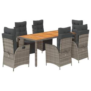 Conjunto de Comedor de Jardín de Ratán PE Gris con Respaldo Multi-posición Grande - Product Image 2