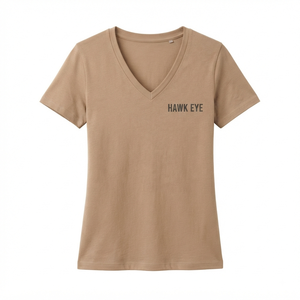 Camiseta de Cuello en V para Mujer, Manga Corta, 100% Algodón, Informal, Transpirable, con Logotipo Estampado, Corte Regular, Tejido Jersey Beige - Product Image 5
