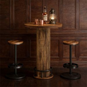 <b>Small</b> <b>Bar</b> Table Set with 2 <b>Bar</b> Stools for Busy Families Cocktail Table and Changing Chairs Circular Design - Product Image 3