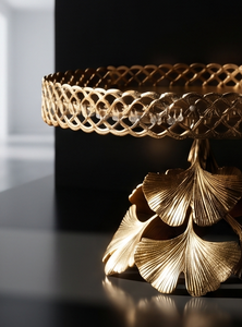Support à gâteau multifonctionnel en métal doré, plateau de service rond à motif de treillis, piédestal en forme de feuille de Ginkgo, présentoir à pâtisserie pour le thé de l'après-midi - Product Image 4