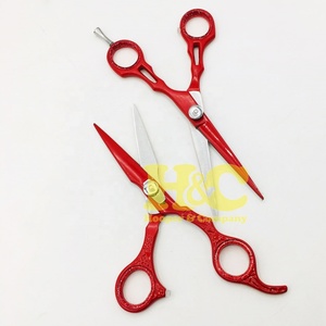 Nouvel arrivage : Ciseaux de barbier rouges en acier inoxydable pour droitiers, kit d'outils, pointe droite, tranchants, durables - Product Image 6
