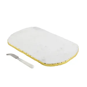 Premium White Marble <b>Cheese</b> Serving Tray with Gold Edge Luxury Appetizer Platter Best Selling Tabletop Decor Tray - Product Image 2