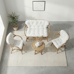 Handmade Natural Rattan <b>Dining</b> <b>Armchair</b> Modern Design Eco-Friendly Durable Removable Polyester Cushion Soft White Color for Home - Product Image 2