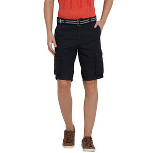 Shorts cargo gris clair pour homme, taille mi-haute, fermeture boutonnée, couleur unie, en coton, décontractés, style bermuda avec poches - Product Image 3