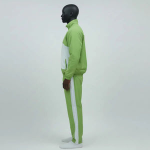 Chándal de bloques de color para hombre, chaqueta con cuello alto y cremallera verde y pantalones, conjunto deportivo informal, ropa de ocio - Product Image 4