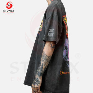 Camisetas 100% algodón para hombre, camiseta gráfica de mezclilla con efecto desgastado de inspiración vintage, corte holgado, peso pesado, talla grande para hombre - Product Image 5