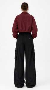 <b>Women</b> <b>Black</b> Flat Front Spring Wide Leg Cargo <b>Pants</b> High Waist Loose Streetwear Trousers with Pockets - Product Image 4