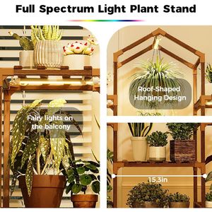 Supporto per Piante in Legno da Interno con Luci di Crescita per Vasi Sospesi e Esposizione di Fioriere - Product Image 2