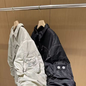 Men's Light Gray Bomber <b>Jacket</b> Turn-down Collar Zipper Closure Casual Solid Color Polyester Material Autumn Wear Regular Fit - Product Image 3
