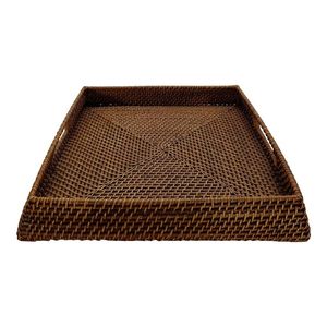 Plateau décoratif rond en fibres végétales tissées à la main avec poignées, style bohème, artisanat en bambou et rotin pour la décoration de la maison - Product Image 5