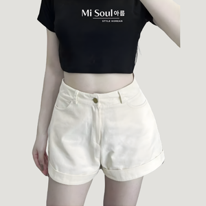 Fashion Design High Skinny Fit Breathable Denim Shorts Women <b>Elastic</b> Waist Polyester Wholesale Vietnam Supplier OEM Free Sample - Product Image 1