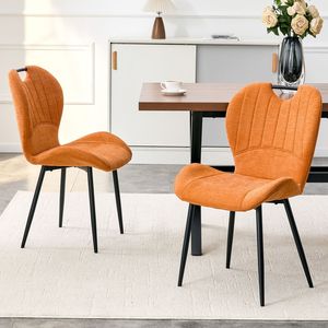 Set di 4 Sedie da Pranzo in Tessuto Arancione con Maniglia Integrata, Telaio in Metallo Nero e Piedini Regolabili per Uso Domestico - Product Image 2