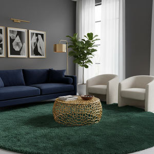 โต๊ะกาแฟทรงกลมสีทองหรูหราทันสมัย ดีไซน์ลายฉลุโลหะ โต๊ะกลางห้องนั่งเล่น โต๊ะสำนักงานลายปะการัง - Product Image 2