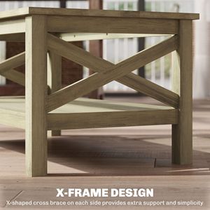 Tavolo da salotto grigio con struttura in legno e piano in vetro temperato sotto il ripiano di stoccaggio - Product Image 5