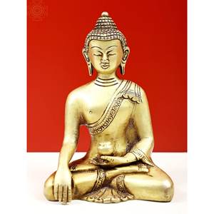 Sculpture de Bouddha Bhumisparsha en laiton de 6 pouces faite à la main petit article fabriqué en Inde - Product Image 1