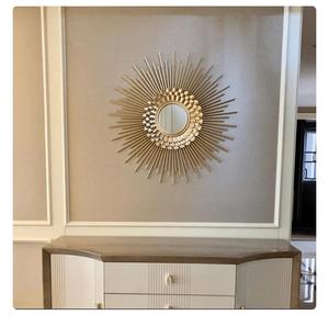 Golden Sunburst Wall Mirror <b>Round</b> Hollywood Glam Decorative Brass <b>Frame</b> for Living Room Bedroom - Product Image 2