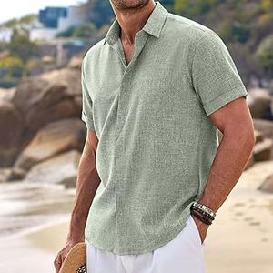 Custom High Quality Men's Linen Short Sleeve <b>Shirt</b> Casual Button <b>Shirt</b> Men's Beach <b>Summer</b> <b>Shirt</b> - Product Image 4