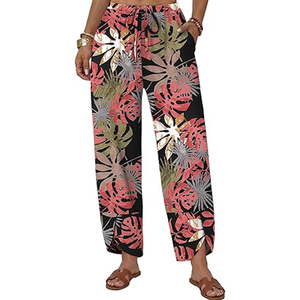 Pantalon palazzo ample imprimé taille mi-haute pour femme, coupe large, idéal pour l'été - Product Image 1