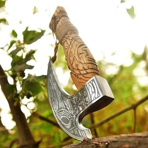 Couteau à pizza Viking fait main en forme d'hache avec étui en cuir, trancheuse en acier carbone, hache de chef Viking, accessoires haut de gamme pour four à pizza - Product Image 5
