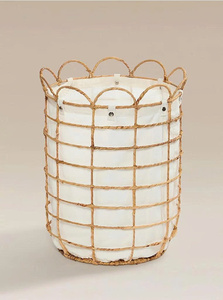 Water Hyacinth <b>Basket</b> With Scallop Edge Handmade Woven <b>Storage</b> <b>Basket</b> Decorative Laundry Toy Organizer Home Office Bathroom - Product Image 3