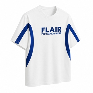 T-shirt de sport pour homme |   T-shirt sport blanc et bleu royal à col rond |   Fabricant de vêtements sur mesure en tissu éponge 100% coton OEM - Product Image 4