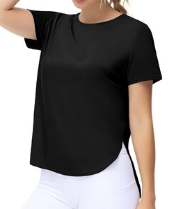 เสื้อยืดคอกลมแขนสั้นสีดำสำหรับผู้หญิง ผ้าถักแห้งเร็ว สวมใส่สบายทุกฤดู - Product Image 1