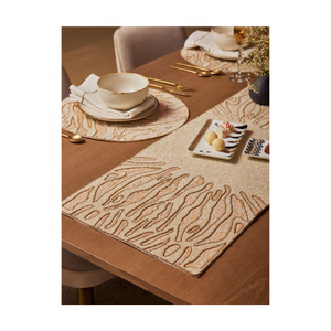 2024 perlé sur mesure 70 pouces tissage texturé chemin de table brodé touche élégante pour toute occasion ajoutant de la profondeur à votre salle à manger - Product Image 1