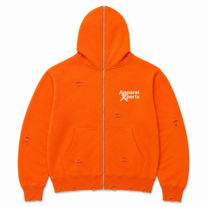 Custom Distressed Full Zip Hoodie Heavyweight Cotton Fleece Oversized Streetwear Hoodie with Raw Hem - Product Image 5