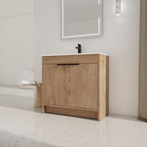 Mobile Bagno Freestanding Bianco con Lavabo in Ceramica da 36 Pollici e 2 Ante con Chiusura Ammortizzata Modello BVB02436IMO F BL9090B Imballaggio KD - Product Image 3